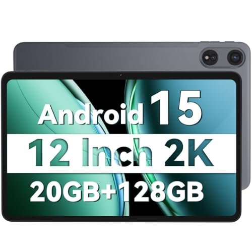 JIKOCXN Android 15 Tablet 12 inch Tablet with 2000x1200 2K Display
